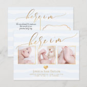 PixDezines Hier ben ik geboorte aankondiging/hart Aankondigingskaart (Voorkant / Achterkant)