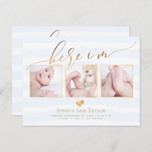 PixDezines Hier ben ik geboorte aankondiging/hart Aankondigingskaart (Voorkant / Achterkant)