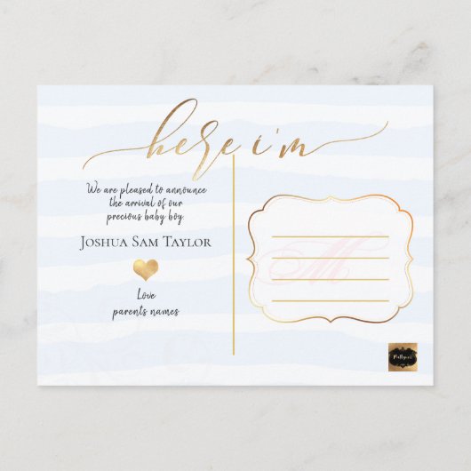 PixDezines Hier ben ik geboorte aankondiging/hart Aankondigingskaart (Achterkant)