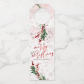 PixDezines Holly Berries|Roos Gouden Sneeuwvlokken Flessenhanger (Voorkant)