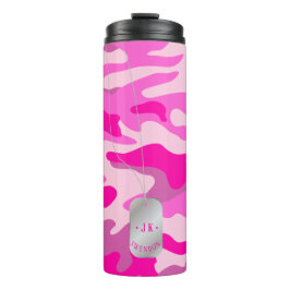 PixDezines hondenriem monogram sassy roze camoufla Thermosbeker