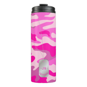 PixDezines hondenriem monogram sassy roze camoufla Thermosbeker