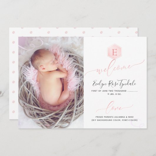 PixDezines Honeycomb Birth Announcement, meisje Aankondiging (Voorkant / Achterkant)