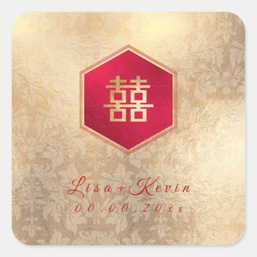 PixDezines Honeycomb Chinees Dubbelgeluk Vierkante Sticker (Voorkant)