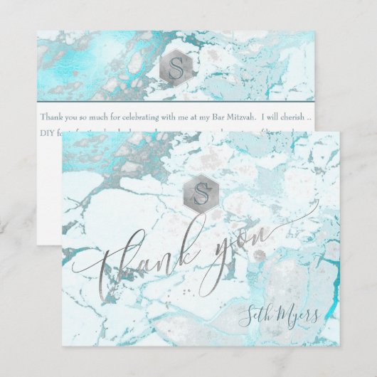 PixDezines Honeycomb+Marble Bar Mitzvah Dank u ✡ RSVP Kaartje (Voorkant / Achterkant)