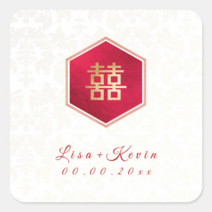 PixDezines Honingraat Chinees Dubbel geluk Vierkante Sticker