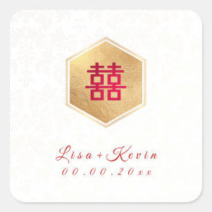 PixDezines Honingraat Chinees Dubbel geluk Vierkante Sticker