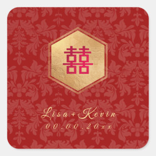 PixDezines Honingraat Chinese Dubbele Gelukzalighe Vierkante Sticker
