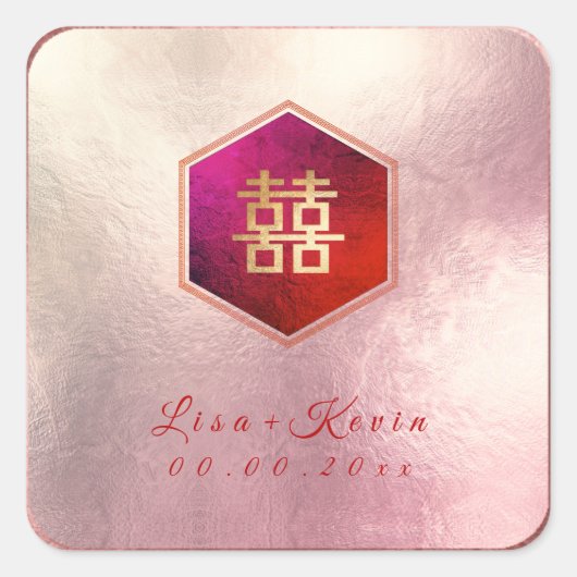 PixDezines Honingraat Dubbel Geluk Ombre Roos Vierkante Sticker (Voorkant)