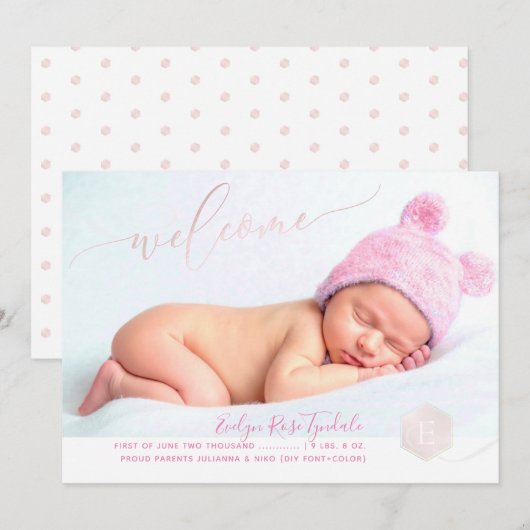 PixDezines Honingraat Geboorte Aankondiging, Meisj Aankondiging (Voorkant / Achterkant)