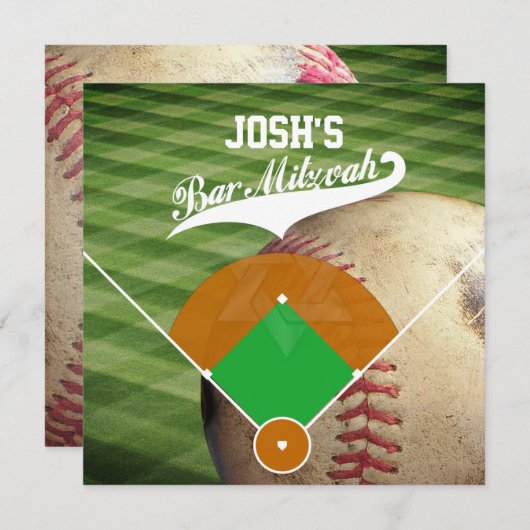 PixDezines ✡ Honkbal Diamond/ Bar Mitswa Kaart (Voorkant / Achterkant)