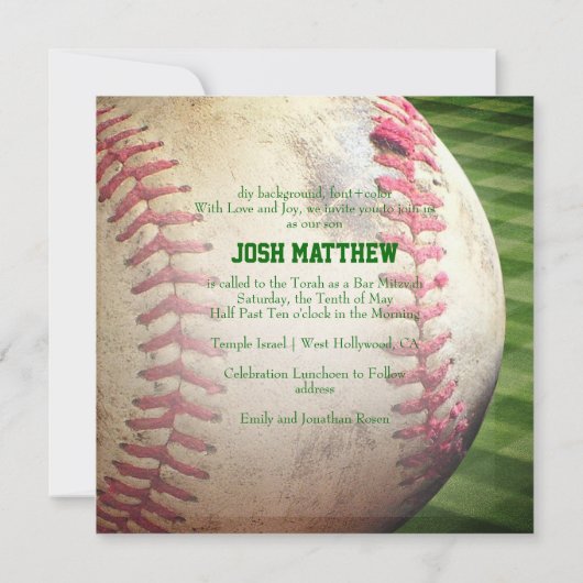 PixDezines ✡ Honkbal Diamond/ Bar Mitswa Kaart (Achterkant)