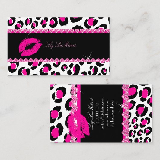 PixDezines hot lips+sassy leopard Visitekaartje (Voorkant / Achterkant)