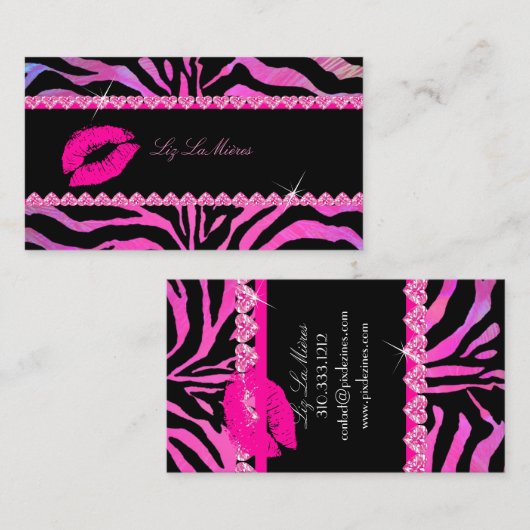 PixDezines hot lips+sassy zebra Visitekaartje (Voorkant / Achterkant)