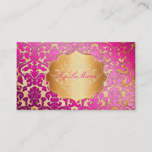 PixDezines hot pink flora damast/faux perkament Visitekaartje