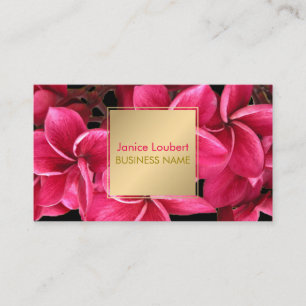 PixDezines Hot Pink Kona Plumeria/Faux Gold Visitekaartje