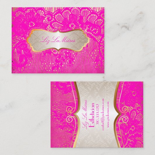 PixDezines HOT PINK LACE Visitekaartje (Voorkant / Achterkant)
