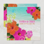 PixDezines hot pink+oranje hibiscus+monstera Kaart (Voorkant / Achterkant)