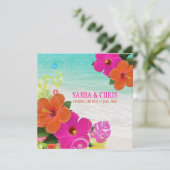 PixDezines hot pink+oranje hibiscus+monstera Kaart (Staand voorkant)