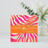 PixDezines Hot Pink+Oranje Zebra, BBT Mitzvah Kaart (Staand voorkant)