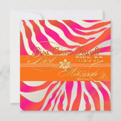 PixDezines Hot Pink+Oranje Zebra, BBT Mitzvah Kaart (Voorkant)