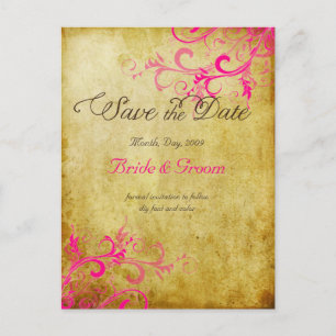 PixDezines hot pink swirls+faux perkament Aankondigingskaart