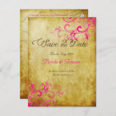 PixDezines hot pink swirls+faux perkament Aankondigingskaart (Voorkant / Achterkant)