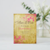 PixDezines hot pink swirls+faux perkament Aankondigingskaart (Staand voorkant)
