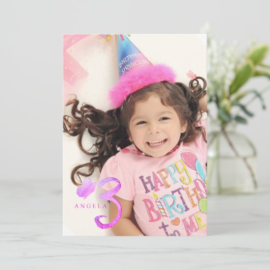 PixDezines Hot Pink Vlinders Waterverf Kaart (Staand voorkant)