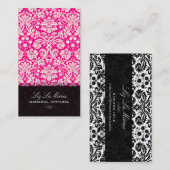 PixDezines Hot Pink+White Desiree  Damask Visitekaartje (Voorkant / Achterkant)