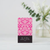 PixDezines Hot Pink+White Desiree  Damask Visitekaartje (Staand voorkant)