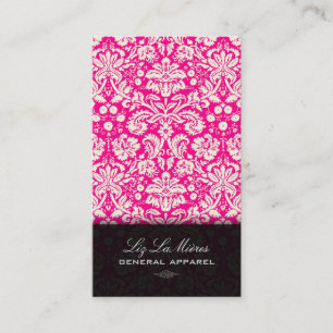 PixDezines Hot Pink+White Desiree Damask Visitekaartje