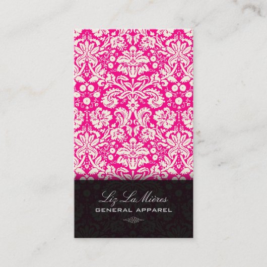 PixDezines Hot Pink+White Desiree  Damask Visitekaartje (Voorkant)