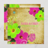 PixDezines hot roze+neon green hibiscus+monstera Kaart (Voorkant / Achterkant)