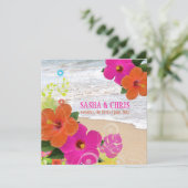 PixDezines hot roze + oranje hibiscus+monstera Kaart (Staand voorkant)