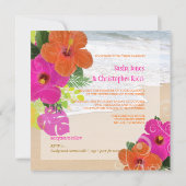 PixDezines hot roze + oranje hibiscus+monstera Kaart (Achterkant)