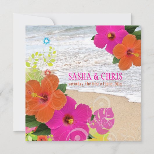 PixDezines hot roze + oranje hibiscus+monstera Kaart (Voorkant)