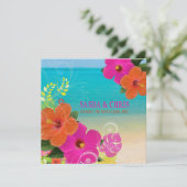 PixDezines hot roze + oranje hibiscus+monstera Kaart (Staand voorkant)