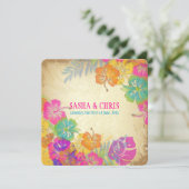 PixDezines hot roze + oranje hibiscus+monstera Kaart (Staand voorkant)