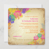 PixDezines hot roze + oranje hibiscus+monstera Kaart (Achterkant)