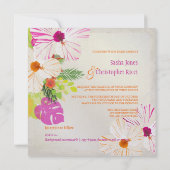 PixDezines hot roze + oranje hibiscus+monstera Kaart (Achterkant)