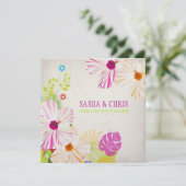 PixDezines hot roze + oranje hibiscus+monstera Kaart (Staand voorkant)