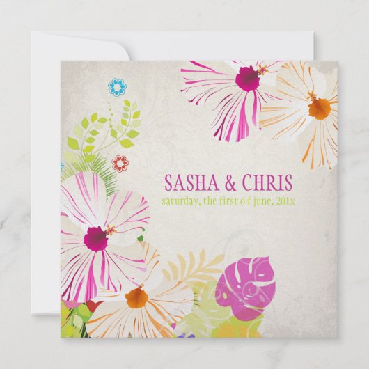 PixDezines hot roze + oranje hibiscus+monstera Kaart (Voorkant)