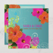 PixDezines hot roze + oranje hibiscus+monstera Kaart (Voorkant / Achterkant)