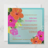 PixDezines hot roze + oranje hibiscus+monstera Kaart (Achterkant)