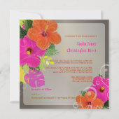 PixDezines hot roze + oranje hibiscus+monstera Kaart (Achterkant)