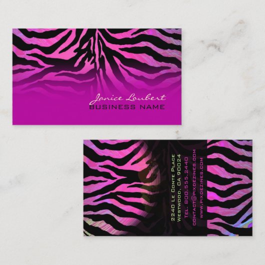 PixDezines hot-roze zebra Visitekaartje (Voorkant / Achterkant)