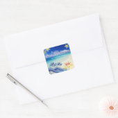 PixDezines Hula Wave/Plumeria/Zeester Vierkante Sticker (Envelop)