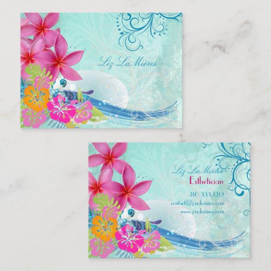PixDezines HULA WAVES/PLUMERIA/HIBISCUS Visitekaartje (Voorkant / Achterkant)