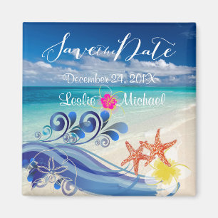 PixDezines hulawaves/beach+plumeria Magneet